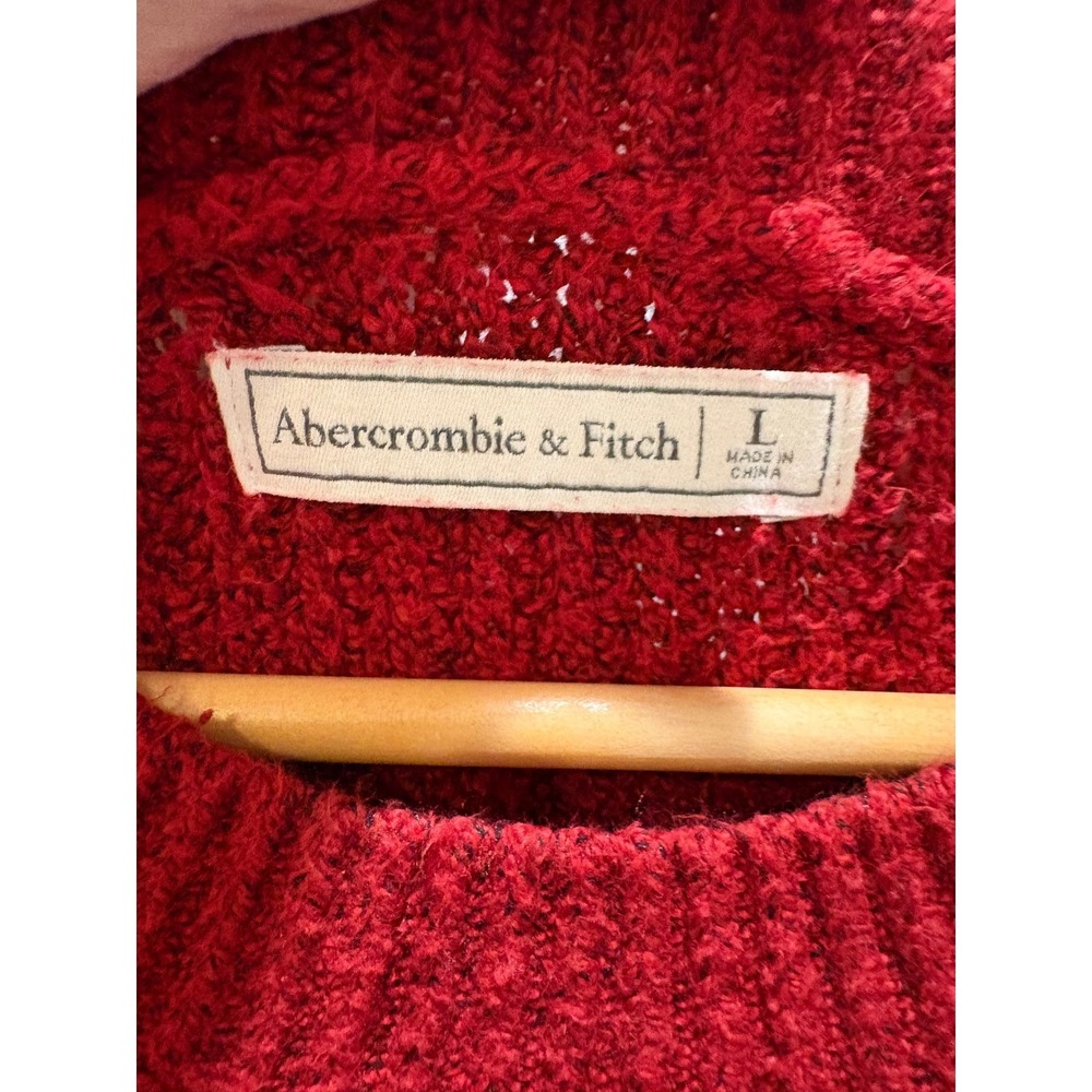 Abercrombie Fitch Red Cable Knit Crewneck Sweater Cozy Casual Women's Large - Picture 4 of 6